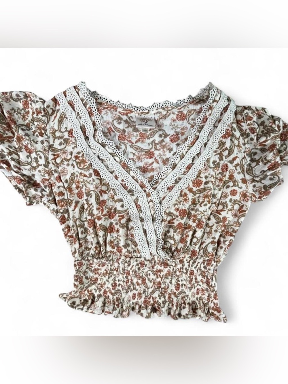 Self Esteem Flutter Sleeve Smocked Babydoll Top